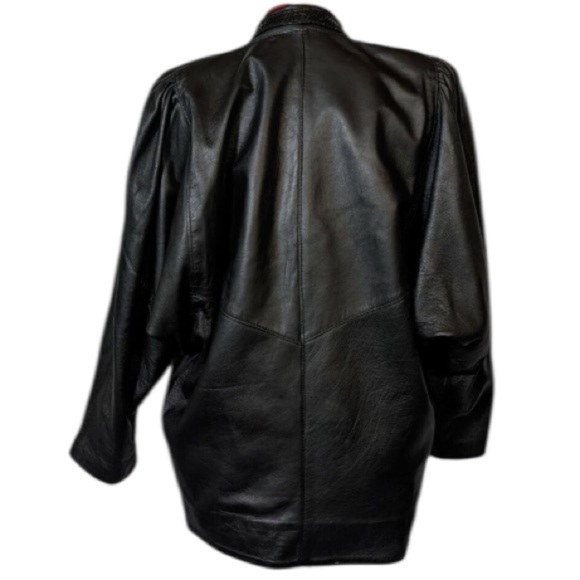 Vintage 80s Snakeskin Batwing Black Leather Jacket Made In Turkey Sz Small Women - Picture 2 of 12